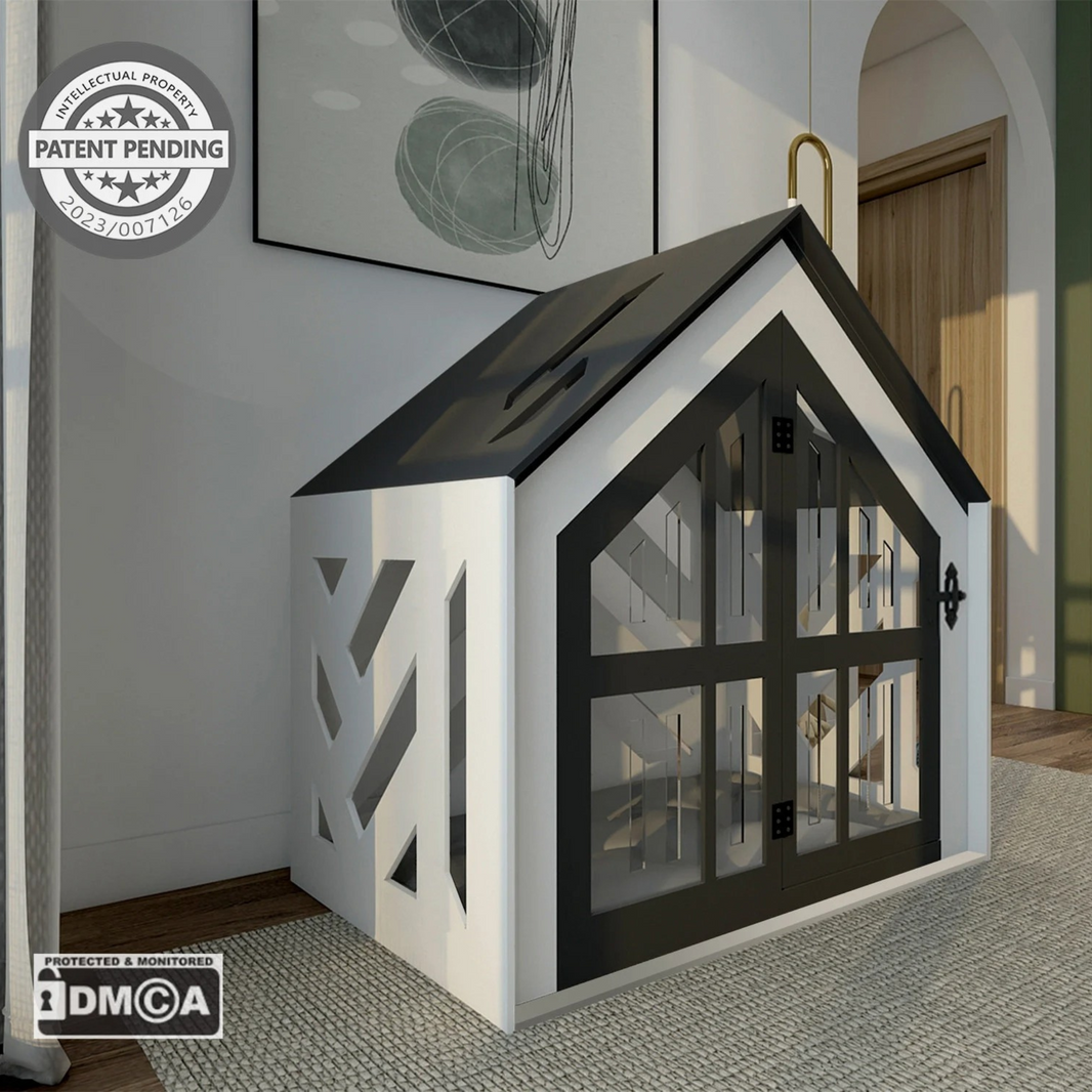 Hundehuette Canivo Designer aus Holz mit Kissen und wasserfestem Boden fuer kleine und grosse Hunde