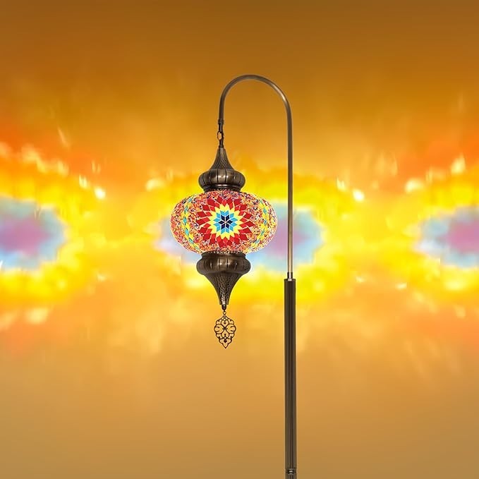 Türkische Mosaik Stehlampe | Marokkan. Schwanenhalslampe & Buntglas Blickfang