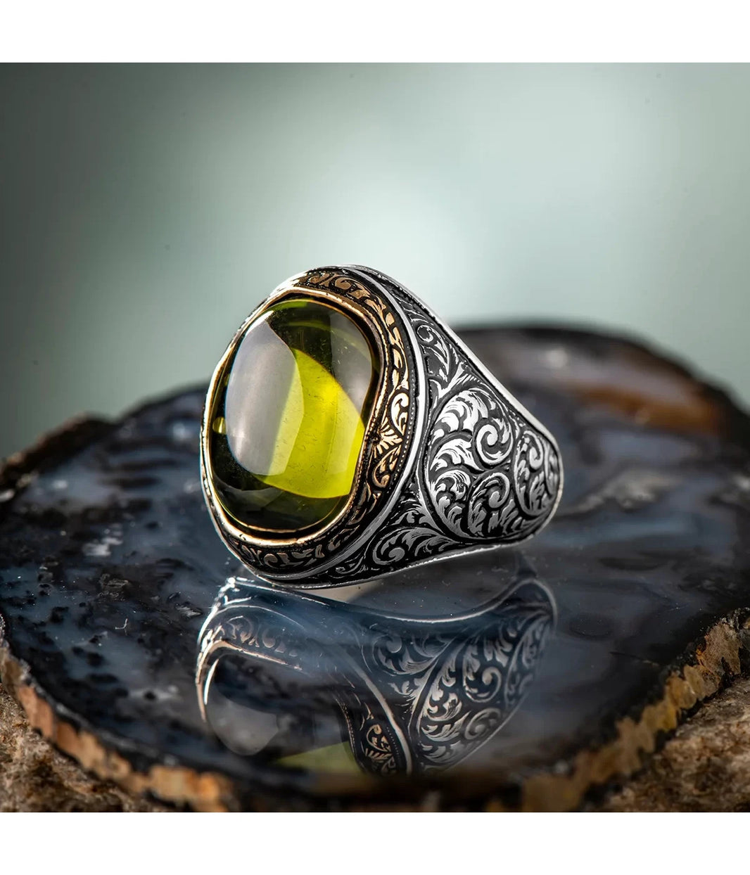 925er Silber mit olivgrüner Steinhandgefertigte Ringe für Frauen und Männer