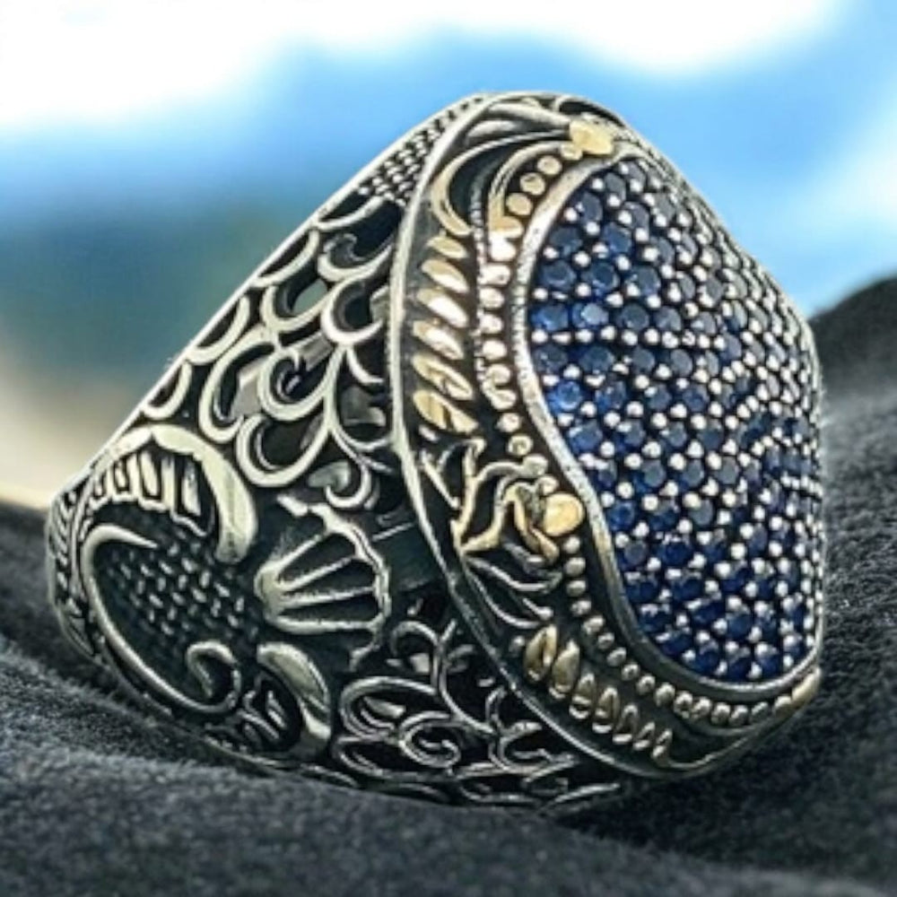 925er Silber, marineblaue Mikrogranate, handgefertigte Herren- und Damenringe