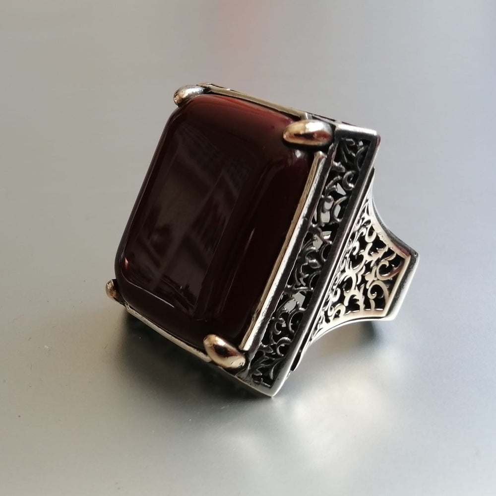 925er Sterlingsilber Achatstei Herrenring Handgefertigt Naturbernstein Damenring