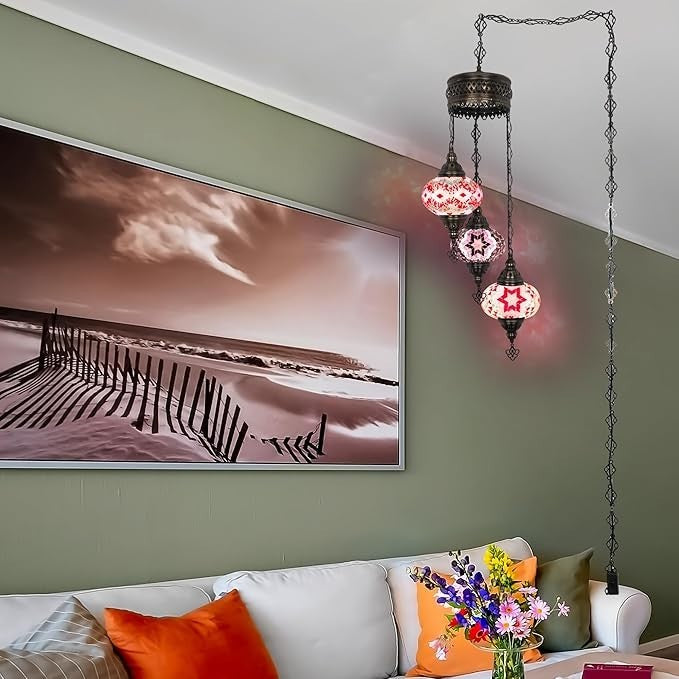 Boho 3-Kugel Mosaik Hängelampe Türkisch Marokkanisch Stil Licht