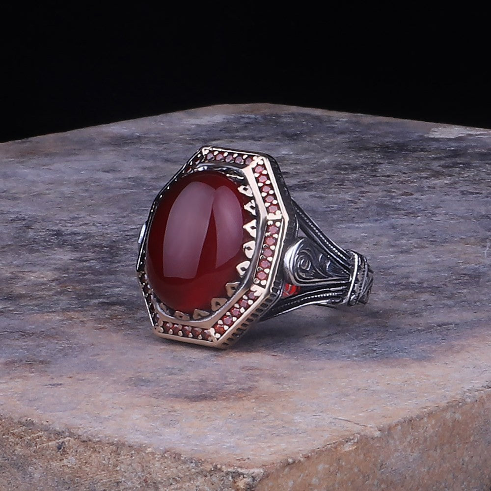 925er Sterlingsilber Achatstei Herrenring Handgefertigt Naturbernstein Damenring