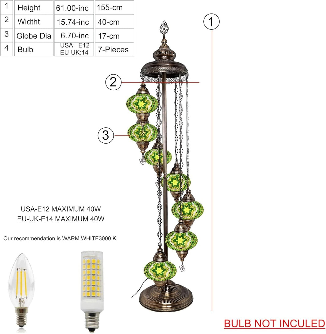Große 7″ Bunte Türkische Mosaik Stehlampe | Boho Vintage Tiffany Stil Lampe
