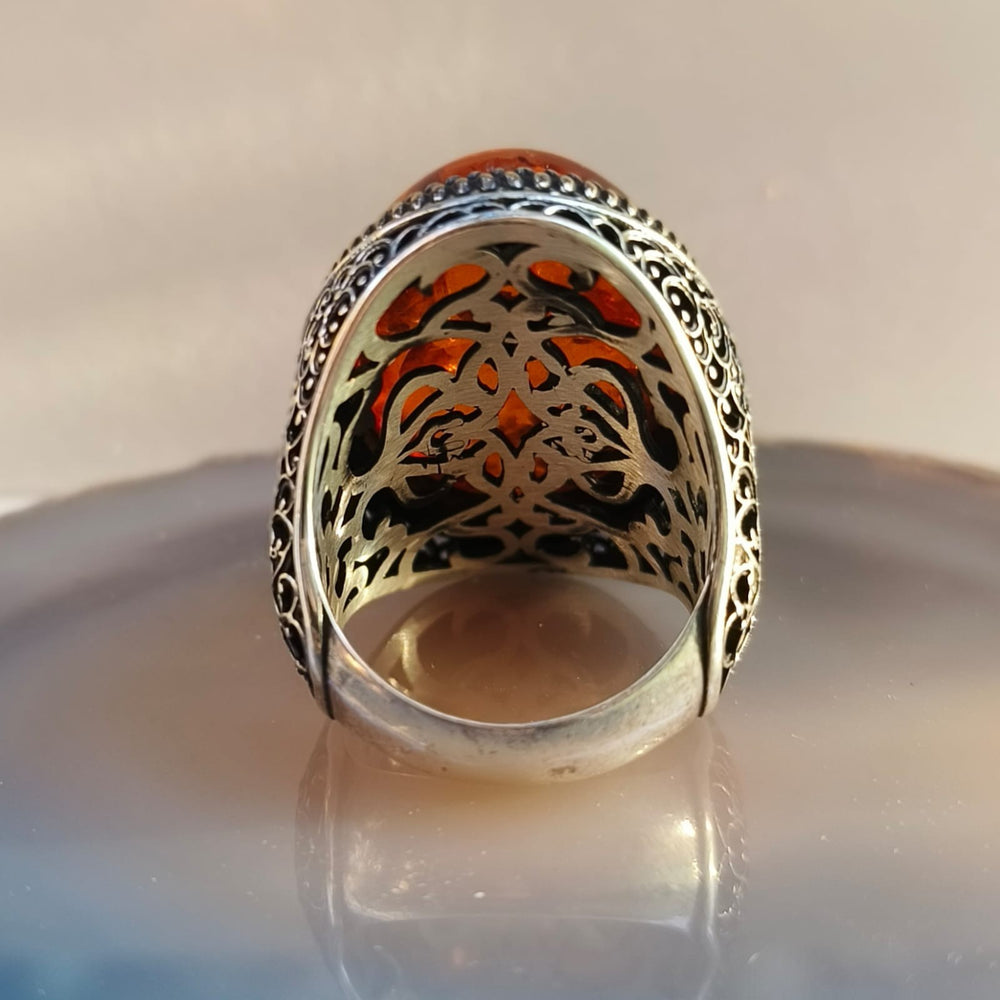 925er Sterlingsilber Bernstein Herrenring Handgefertigt Damenring