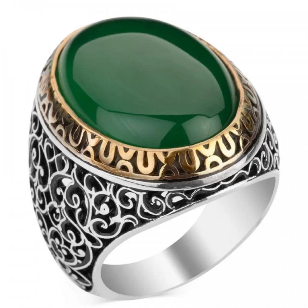 925er Silber mit grüner Achatstein handgefertigte Ringe für Frauen und Männer