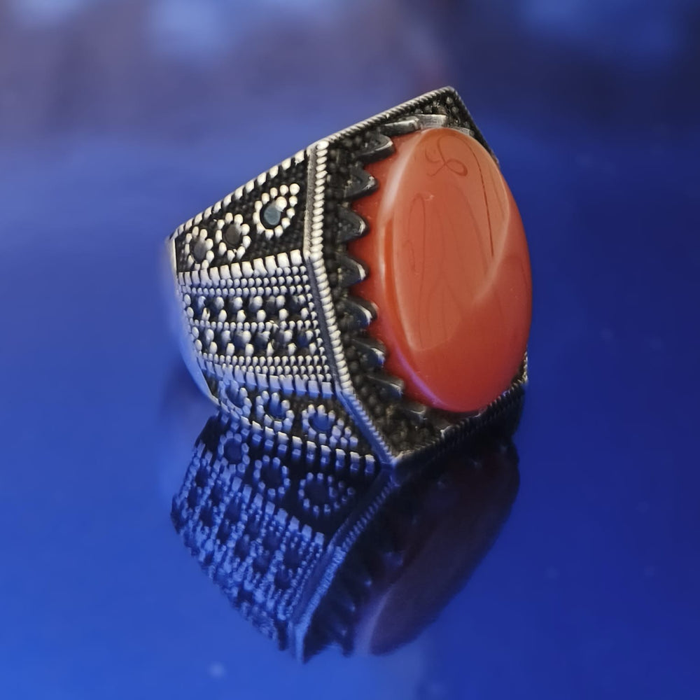 925er Sterlingsilber Achatstei Herrenring Handgefertigt Naturbernstein Damenring