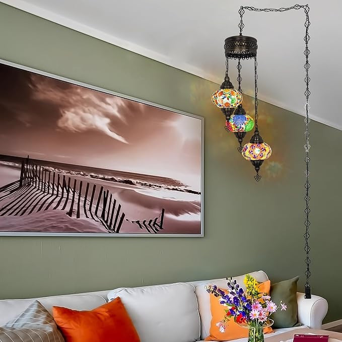 Boho 3-Kugel Mosaik Hängelampe Türkisch Marokkanisch Stil Licht