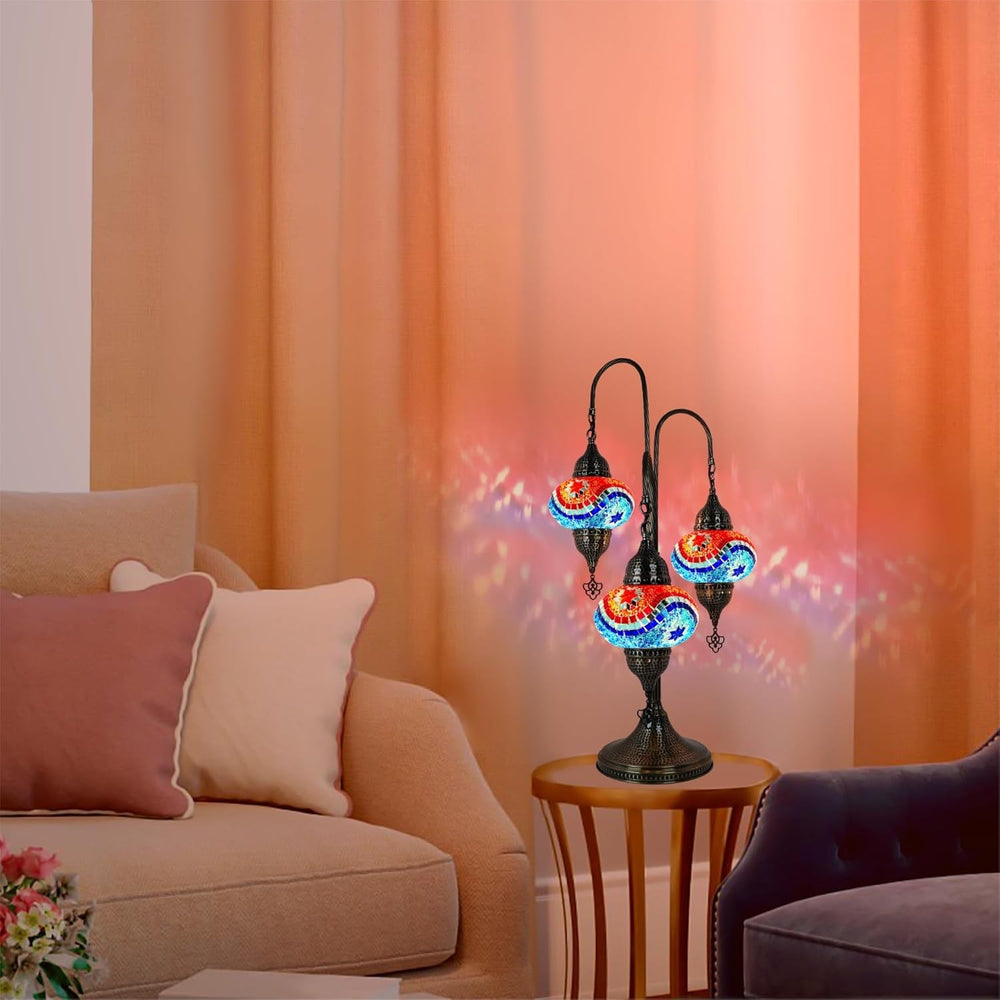 Türkische Mosaik Tischlampe 3 Kugeln | Marokkanische Vintage Lampe Deko