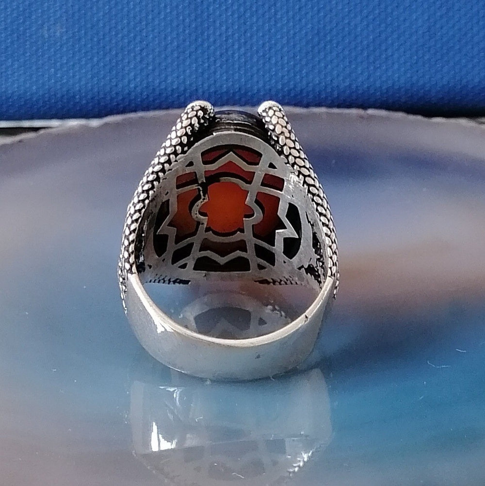 925er Sterlingsilber Herrenring - Handgefertigt Naturbernstein Stein Spirituelle