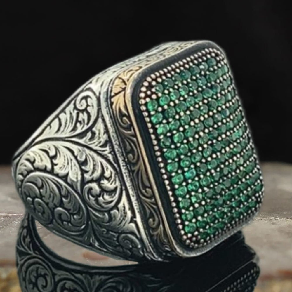 925er Silber mit grüner Mikrostein handgefertigte Ringe für Frauen und Männer