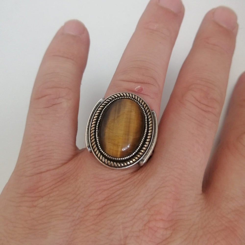 925er Silber Tigerauge Herrenring Handgefertigter natürlicher Damenring