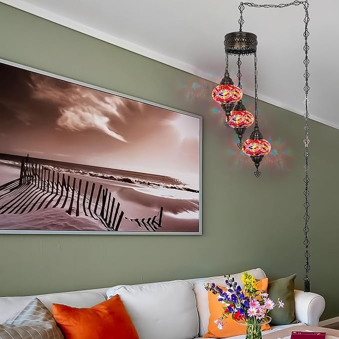 Boho 3-Kugel Mosaik Hängelampe Türkisch Marokkanisch Stil Licht