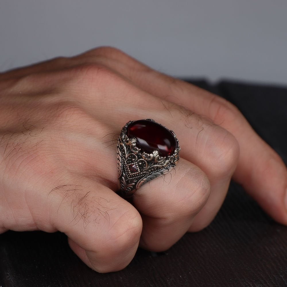 925er Sterlingsilber Achatstei Herrenring Handgefertigt Naturbernstein Damenring