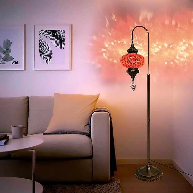 Türkische Mosaik Stehlampe | Marokkan. Schwanenhalslampe & Buntglas Blickfang