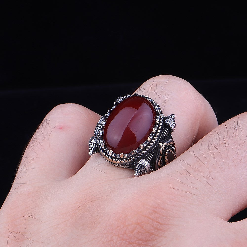 925er Sterlingsilber Achatstei Herrenring Handgefertigt Naturbernstein Damenring