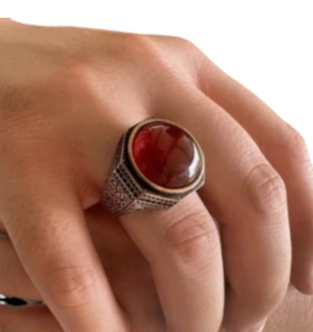 925er Sterlingsilber Achatstei Herrenring Handgefertigt Naturbernstein Damenring