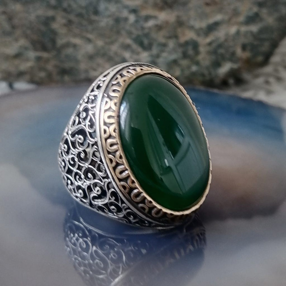 925er Silber mit grüner Achatstein handgefertigte Ringe für Frauen und Männer