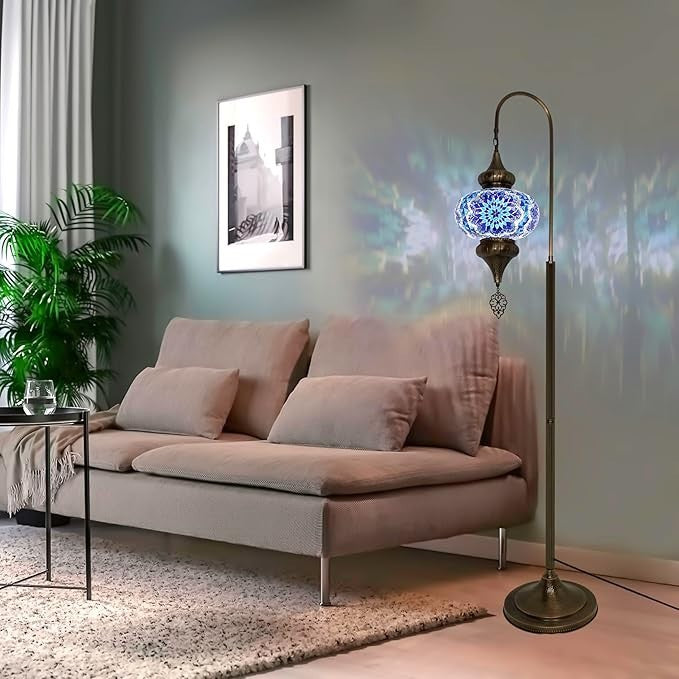 Türkische Mosaik Stehlampe | Marokkan. Schwanenhalslampe & Buntglas Blickfang