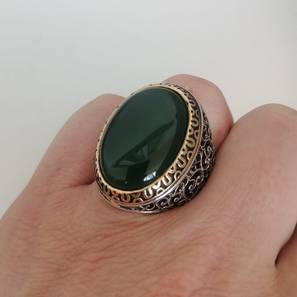 925er Silber mit grüner Achatstein handgefertigte Ringe für Frauen und Männer