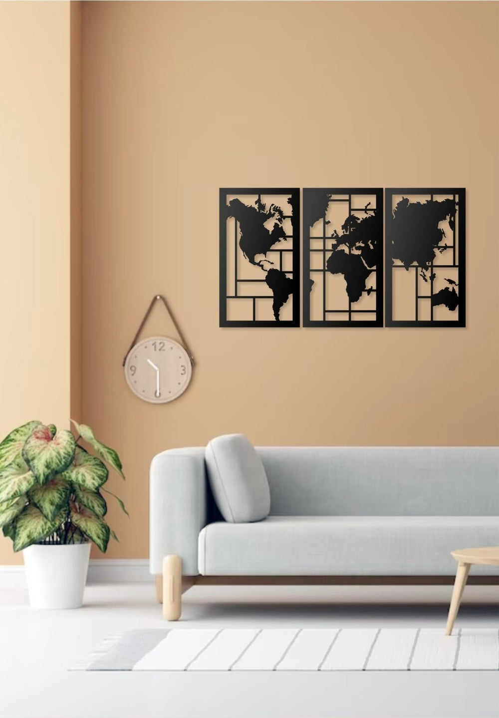 Weltkarte Wandbild Kanvas 3-teilig 50x85 & 70x120 cm – Modernes Wanddekor