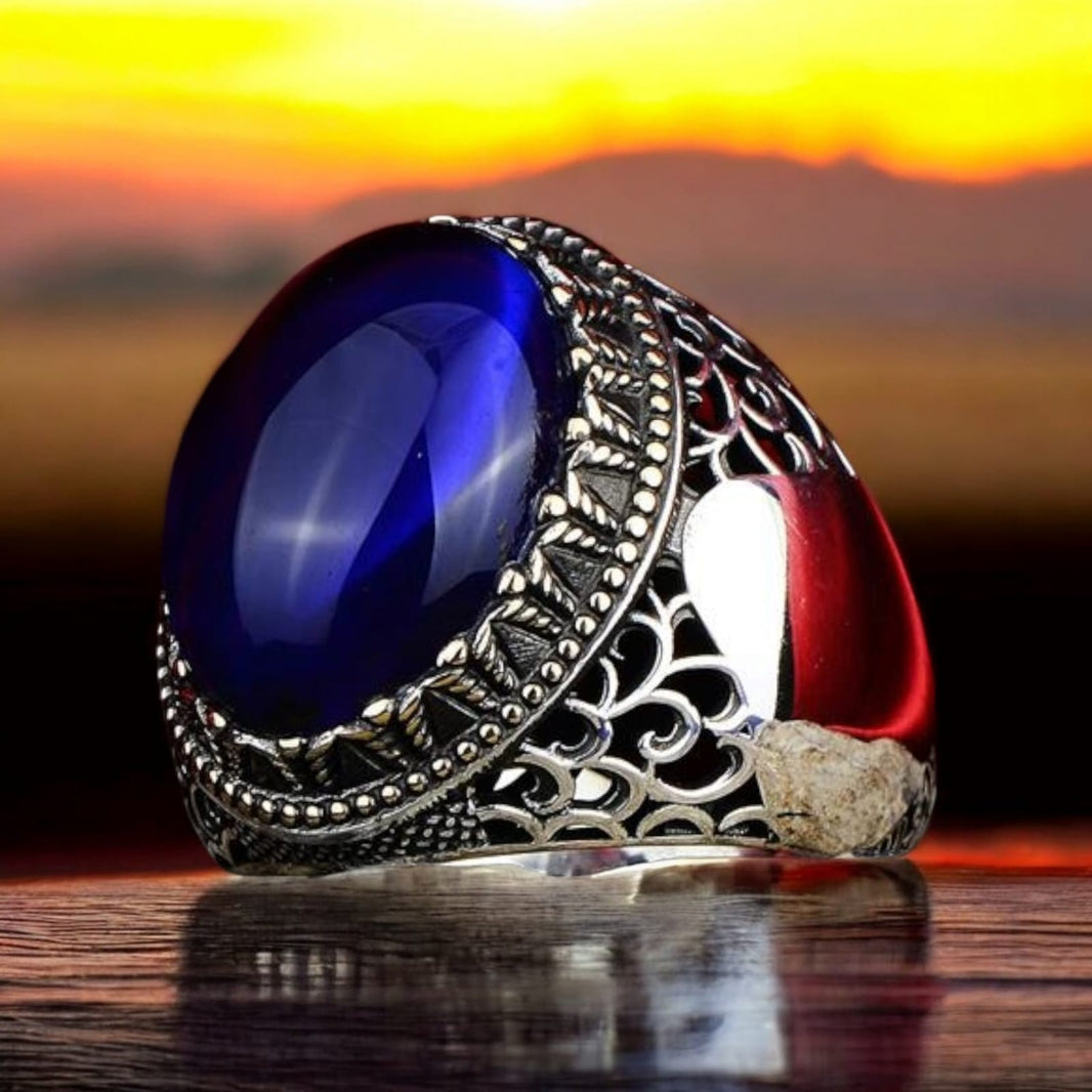 925er Silber mit Saphirstein handgefertigte Ringe für Frauen und Männer