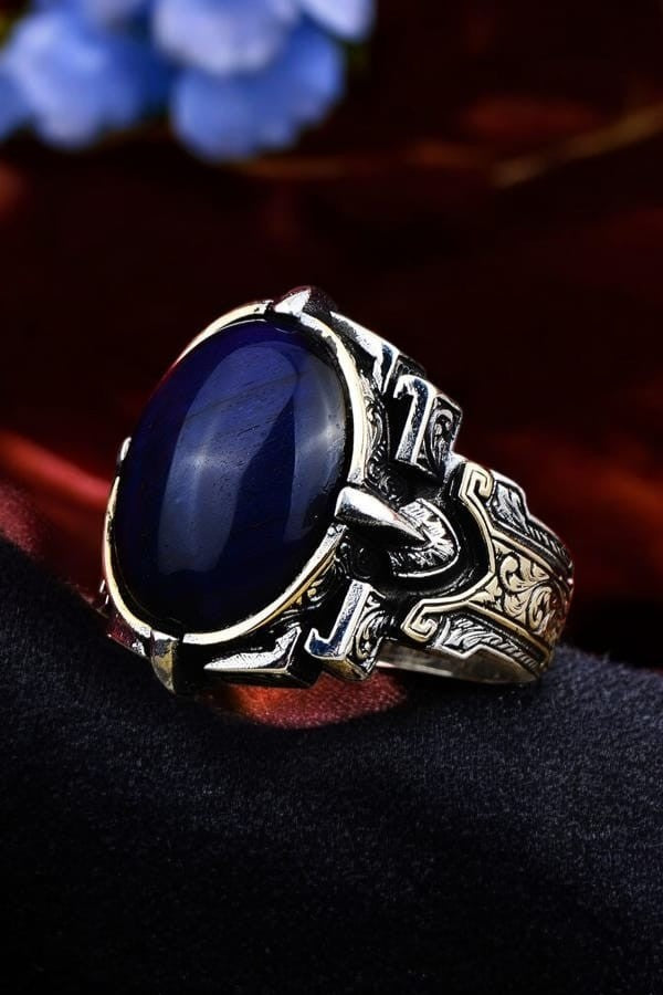 925er Silber, mit blauem Tigerauge, handgefertigte Ringe für Damen und Herren