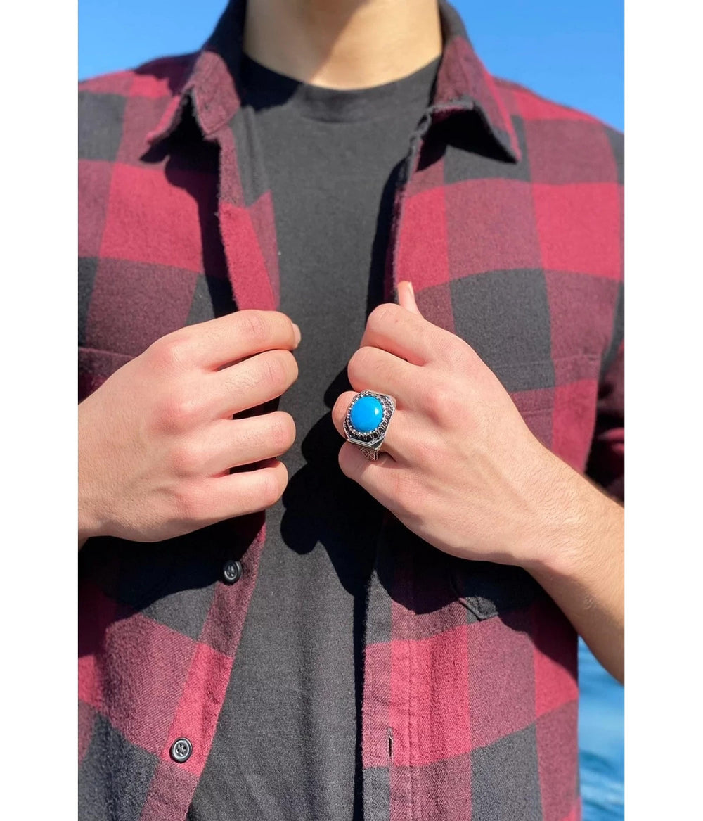 925er Silber mit Türkis-Stein Steinhandgefertigte Ringe für Frauen und Männer