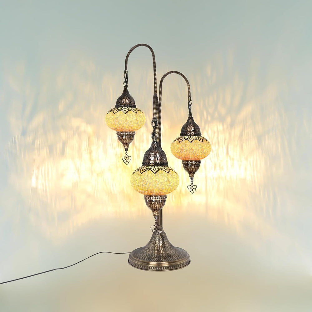 Türkische 3-Kugel-Mosaiklampe | Handgefertigte Vintage Nachttischlampe