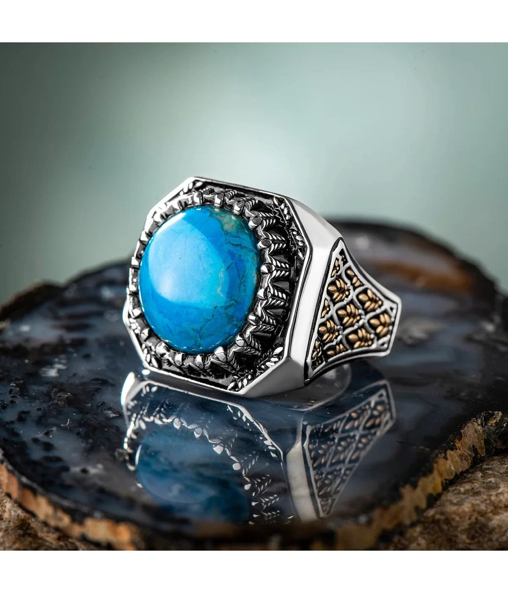 925er Silber mit Türkis-Stein Steinhandgefertigte Ringe für Frauen und Männer