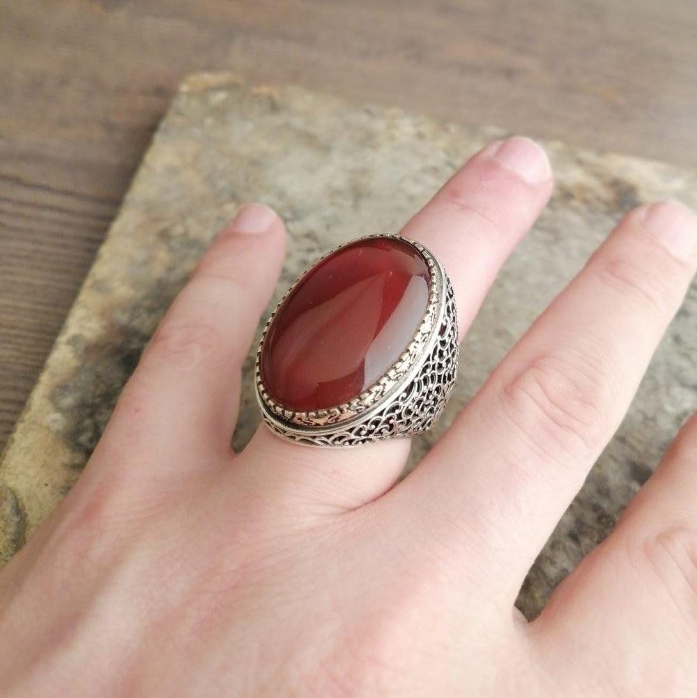 925er Sterlingsilber Achatstei Herrenring Handgefertigt Naturbernstein Damenring