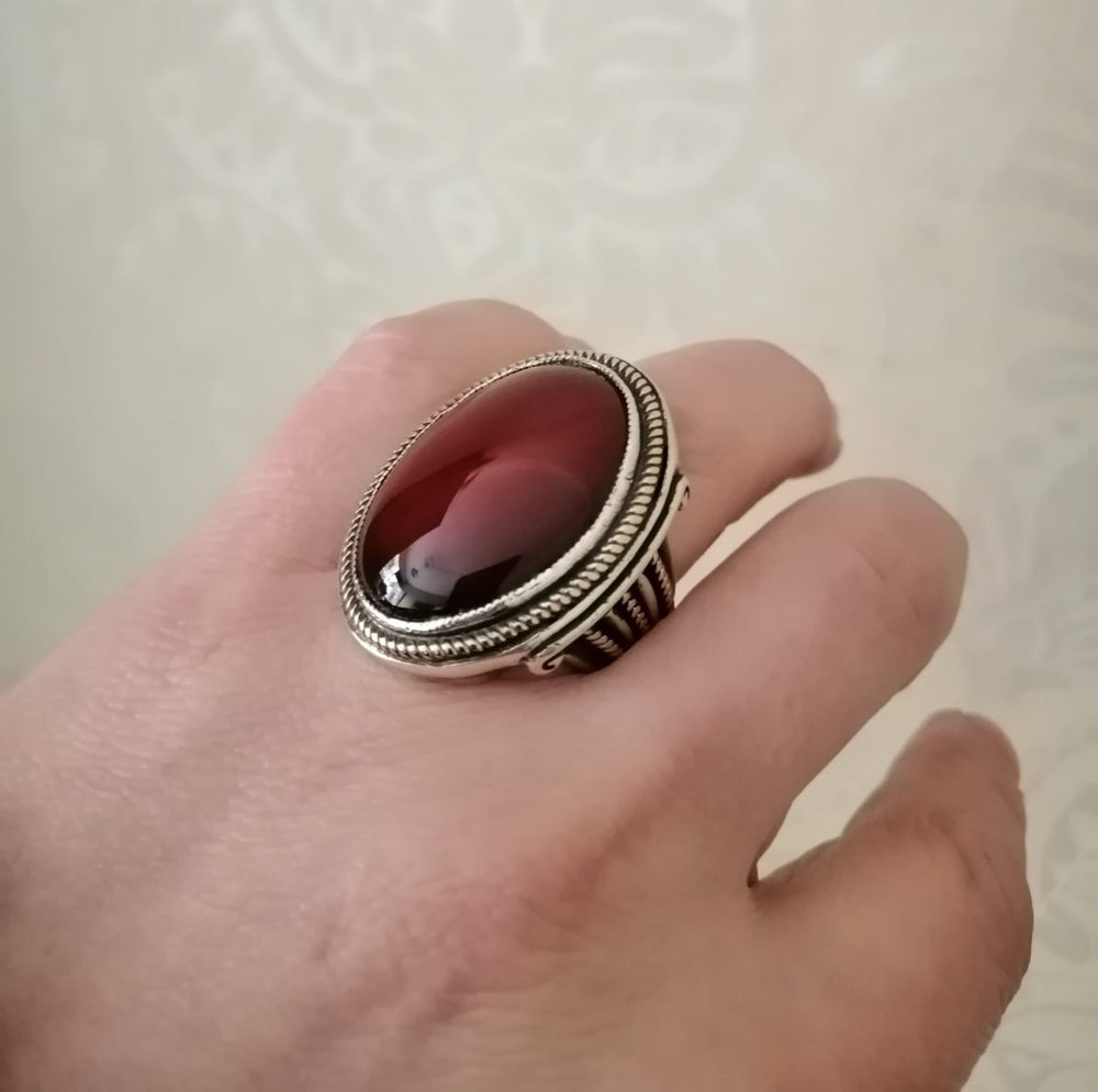 925er Sterlingsilber Achatstei Herrenring Handgefertigt Naturbernstein Damenring