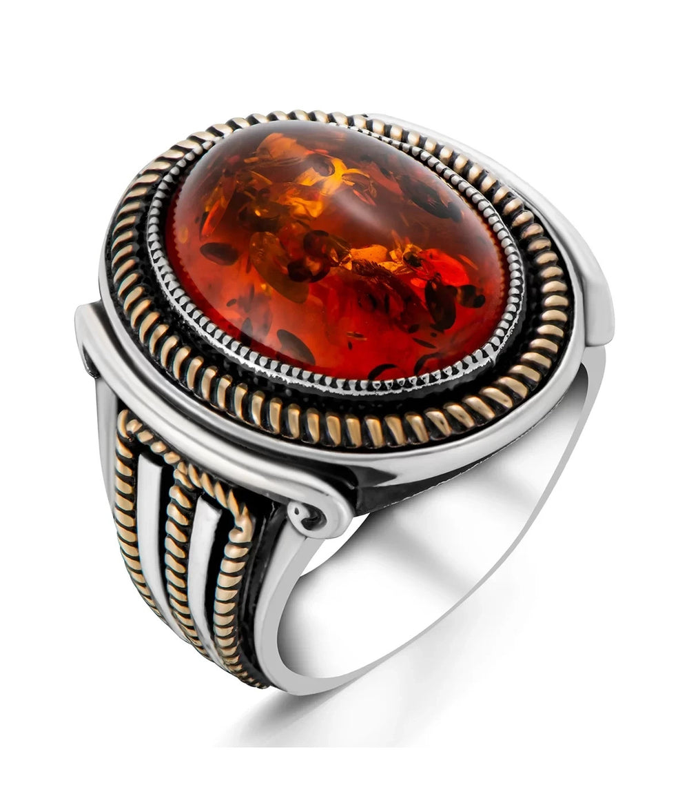 925er Silber mit Bernsteinstein handgefertigte Ringe für Frauen und Männer