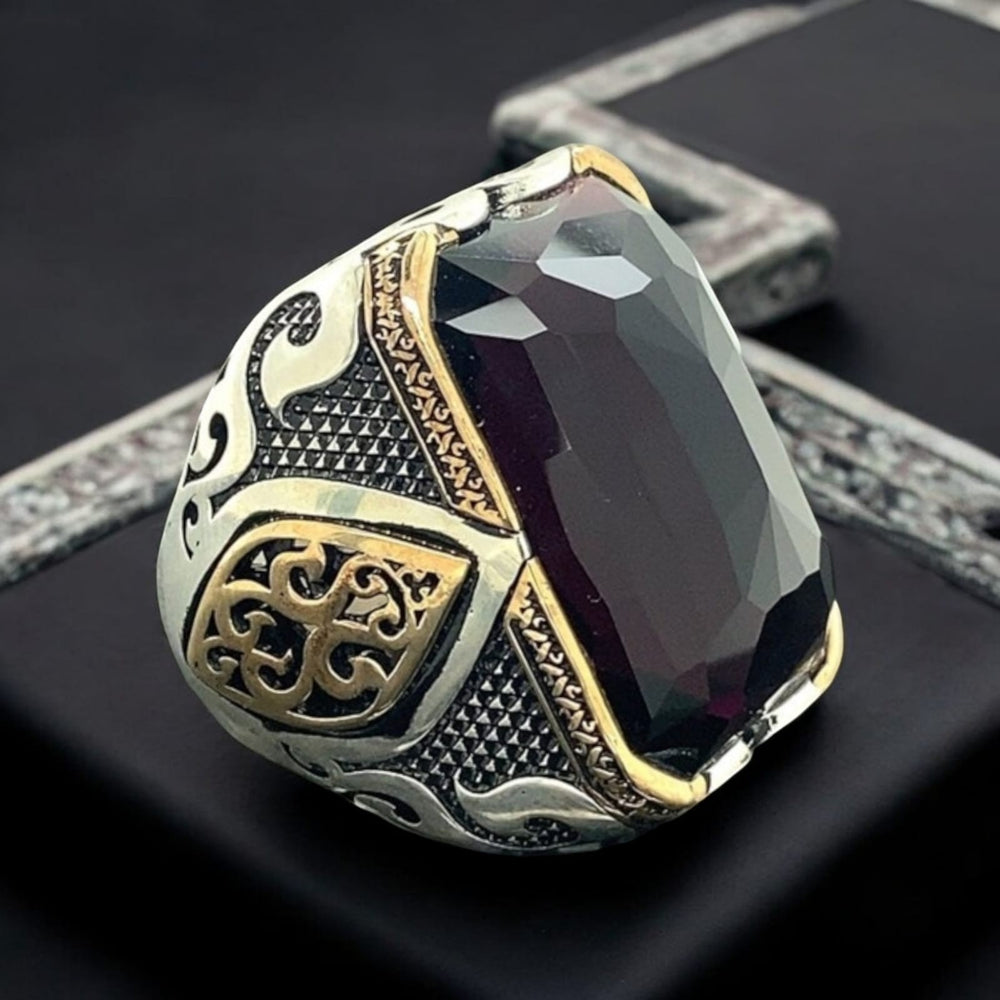 925er Silber Amethyststein Herrenring Handgefertigt Damenring