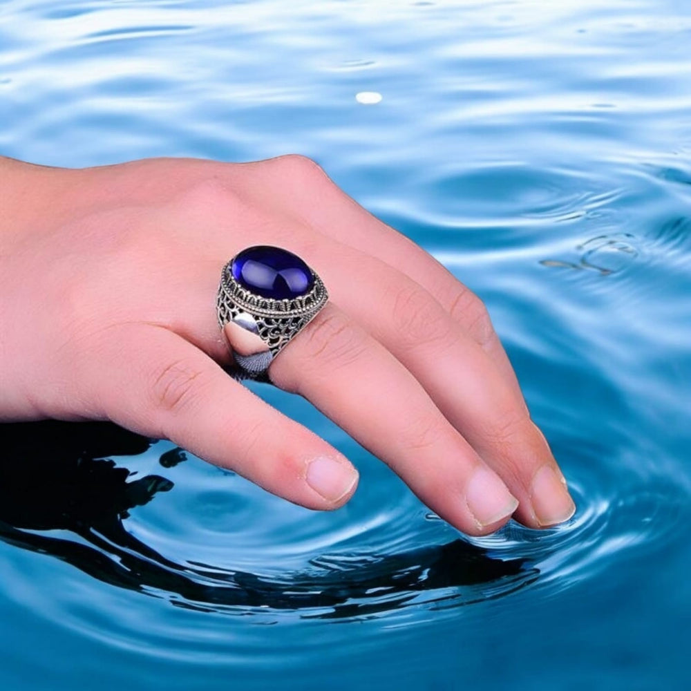 925er Silber mit Saphirstein handgefertigte Ringe für Frauen und Männer