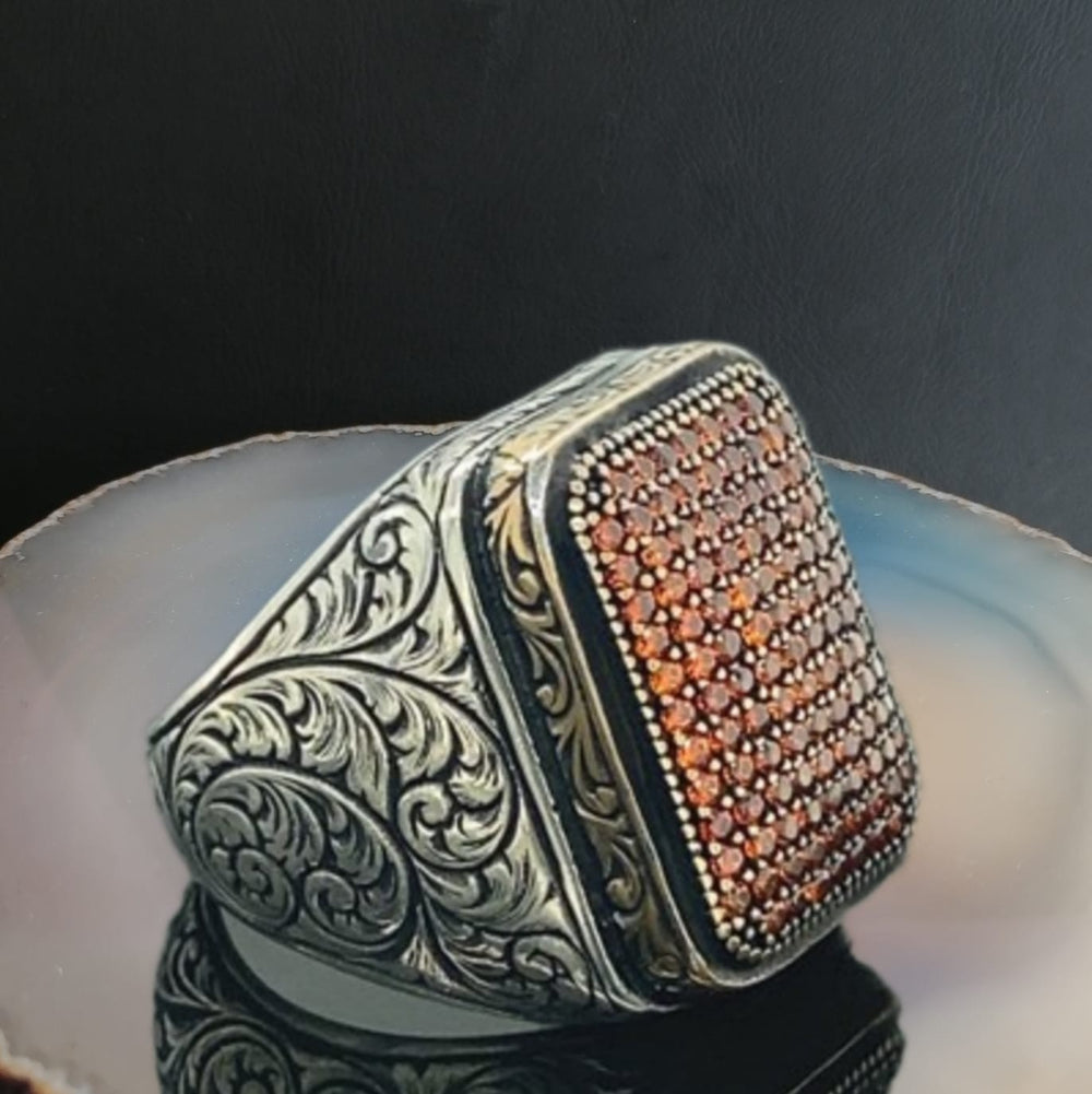 925er Sterlingsilber Granat Herrenring Handgefertigt Naturbernstein Damenring