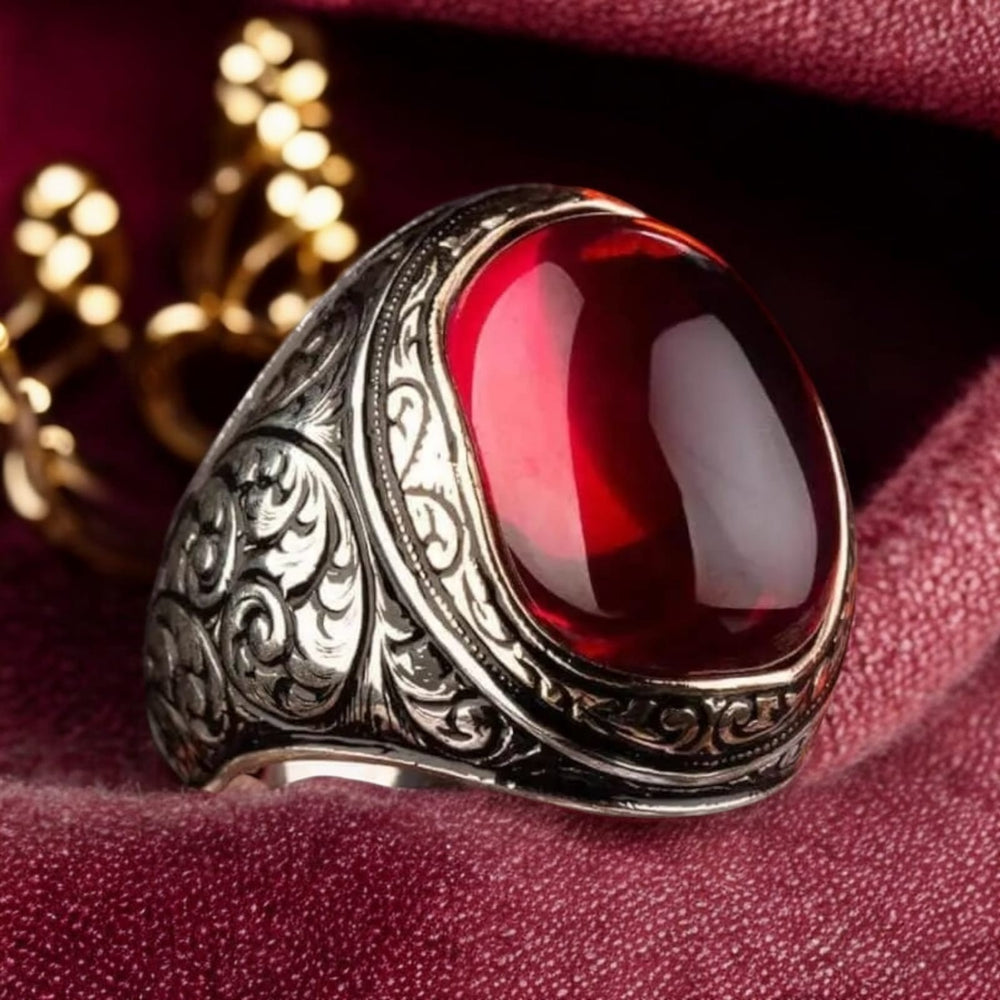 925er Silber mit ovaler Rubinstein handgefertigte Ringe für Frauen und Männer