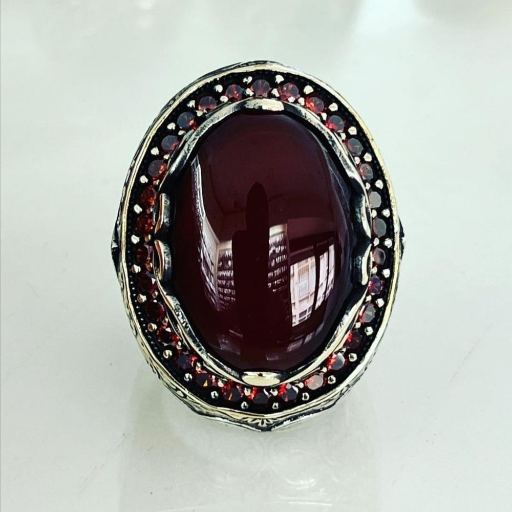 925er Sterlingsilber Achatstei Herrenring Handgefertigt Naturbernstein Damenring