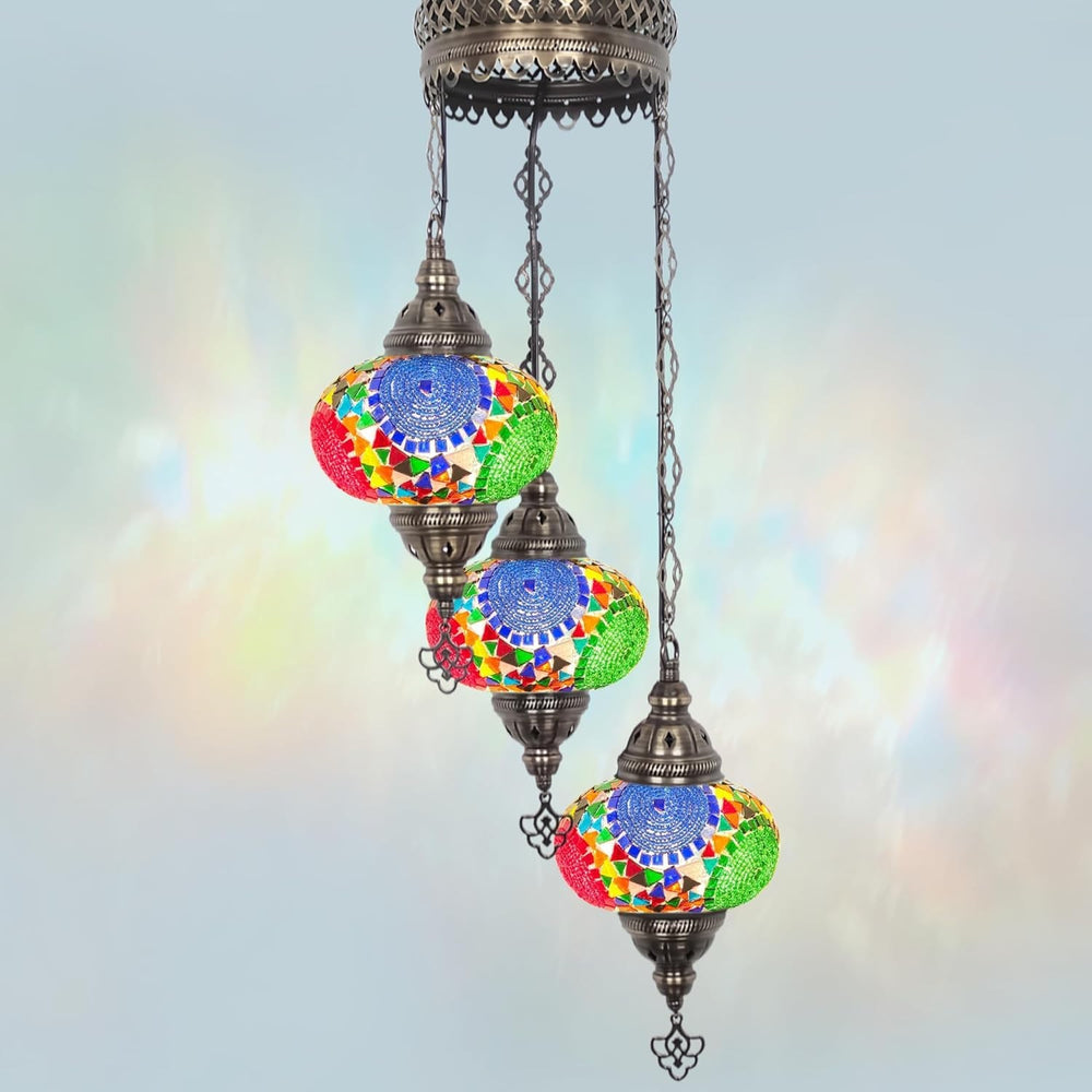 Boho 3-Kugel Mosaik Hängelampe Türkisch Marokkanisch Stil Licht