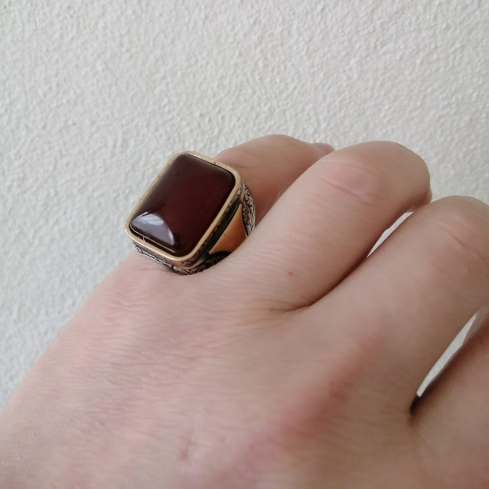 925er Sterlingsilber Achatstei Herrenring Handgefertigt Naturbernstein Damenring