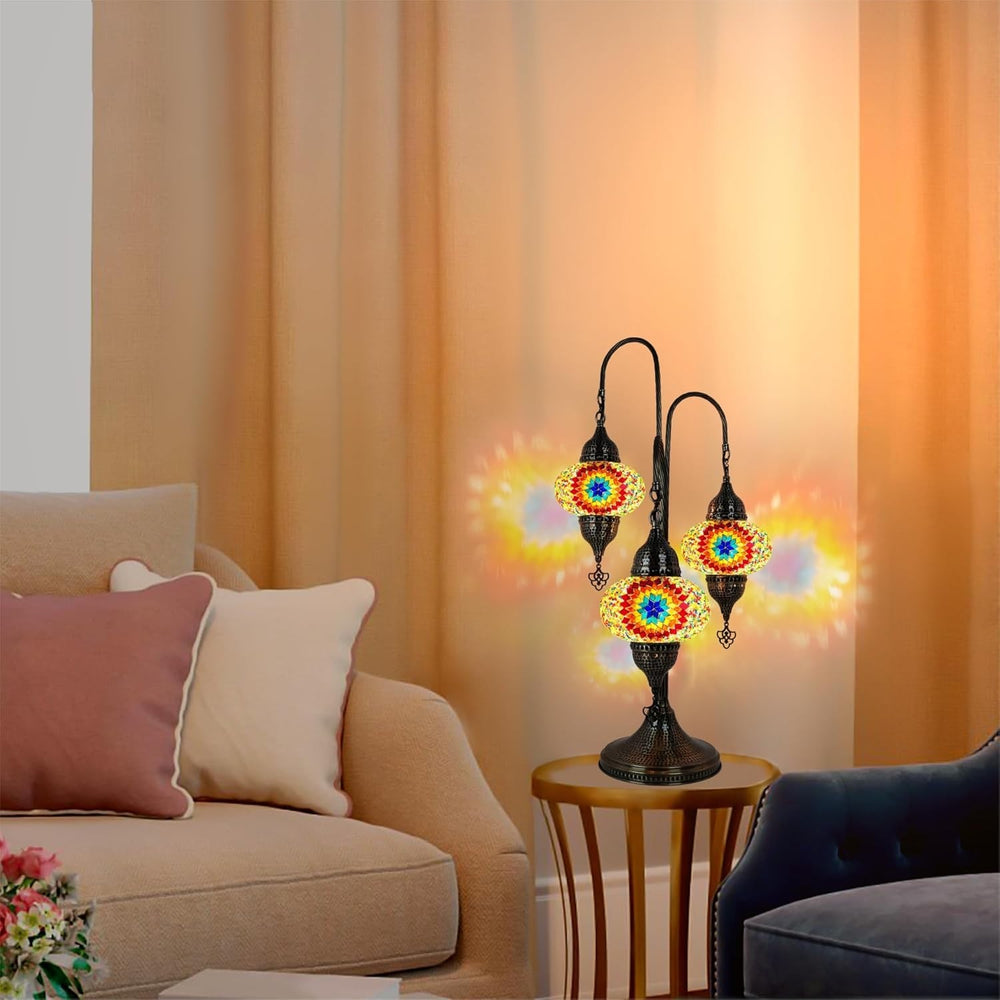 Türkische Mosaik Tischlampe 3 Kugeln | Marokkanische Vintage Lampe Deko