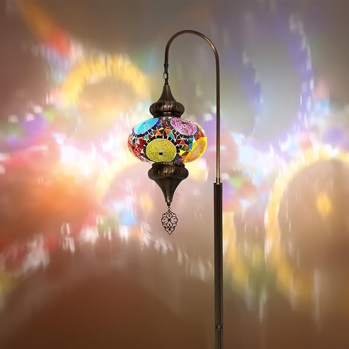 Türkische Mosaik Stehlampe | Marokkan. Schwanenhalslampe & Buntglas Blickfang
