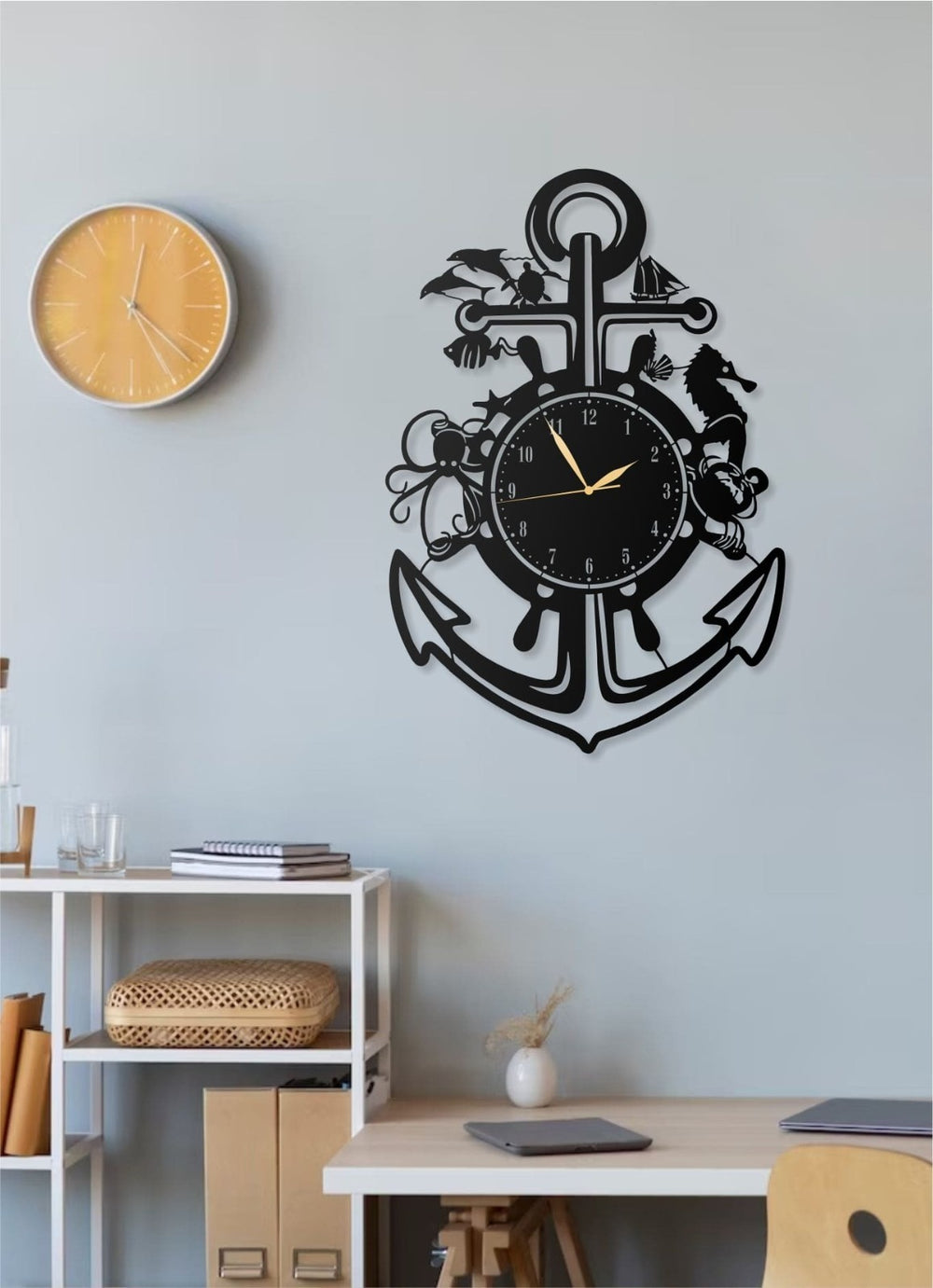 Metall Wanduhr Anker Design 40x60 cm Maritime Uhr Nautische Wanddeko