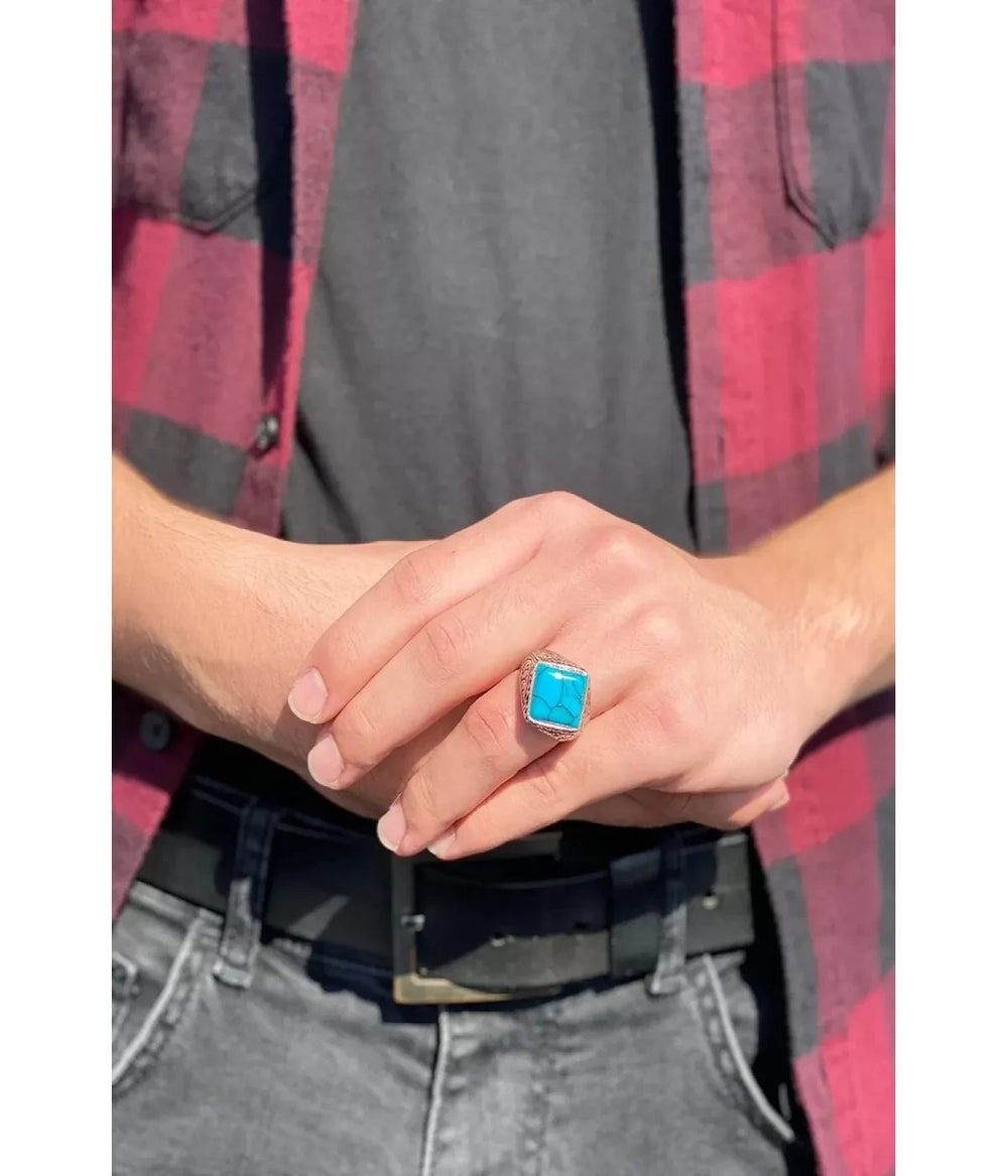 925er Sterlingsilber Firuze Herrenring Handgefertigt Naturbernstein Damenring