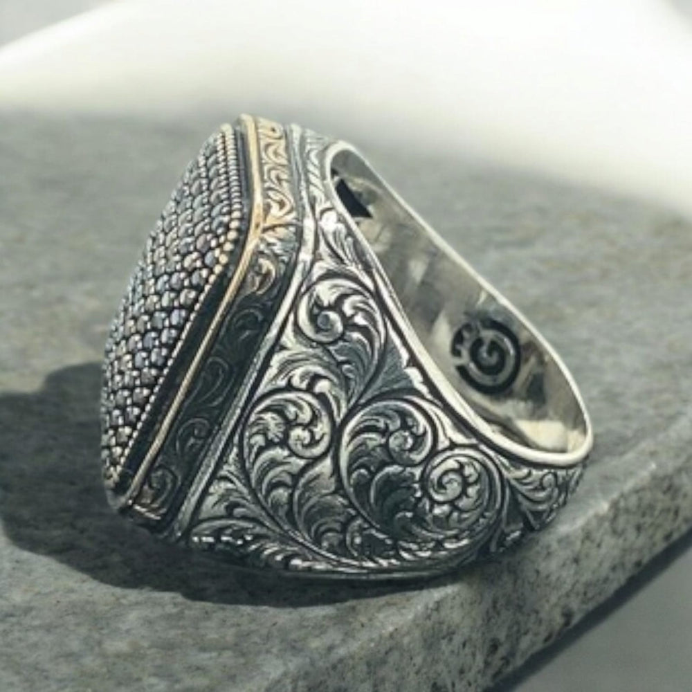 925er Silber mit Schwarzer Mikrostein handgefertigte Ringe für Frauen und Männer