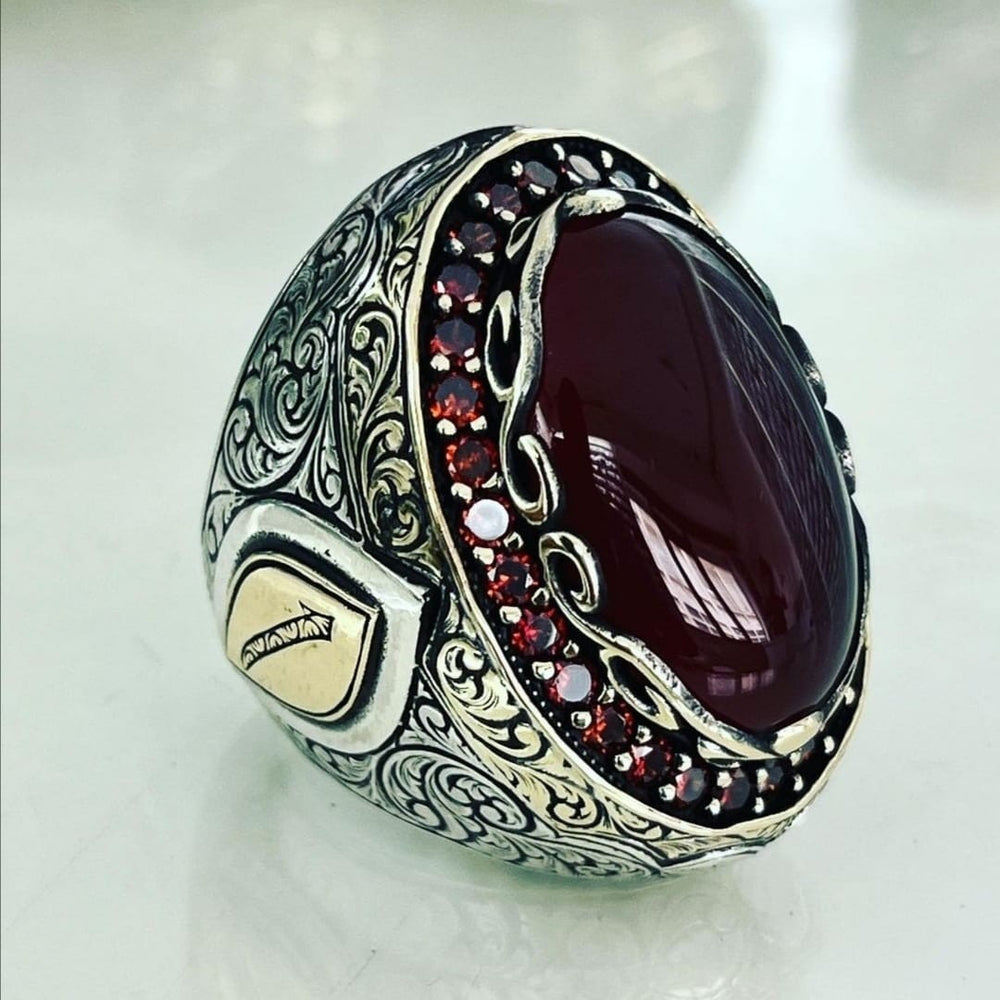 925er Sterlingsilber Achatstei Herrenring Handgefertigt Naturbernstein Damenring