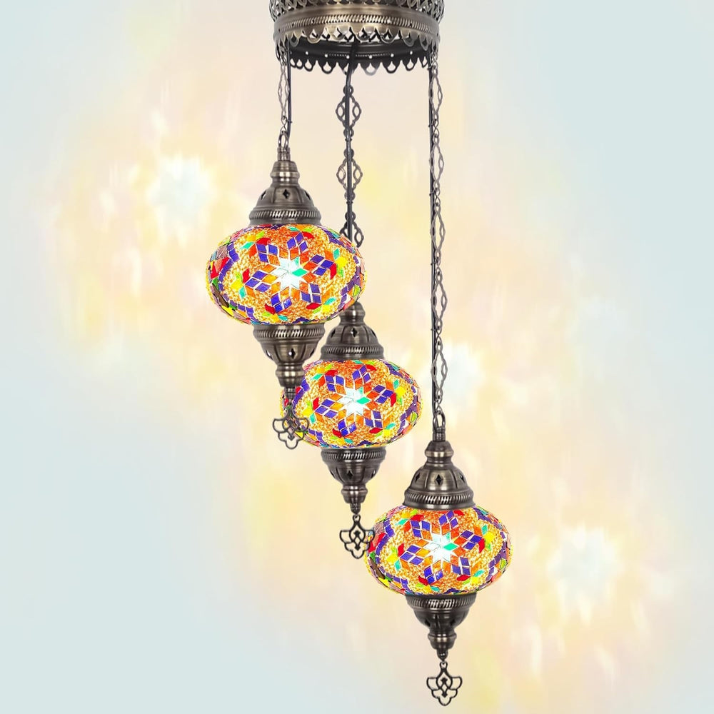 Boho 3-Kugel Mosaik Hängelampe Türkisch Marokkanisch Stil Licht