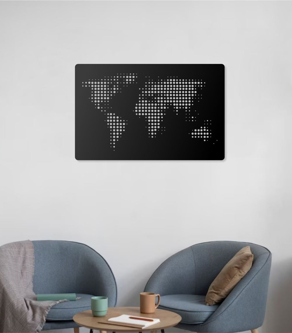Weltkarte Wandbild Punkt-Design 50x76 & 70x90 cm – Modernes Wanddekor