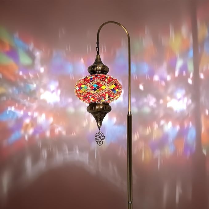 Türkische Mosaik Stehlampe | Marokkan. Schwanenhalslampe & Buntglas Blickfang