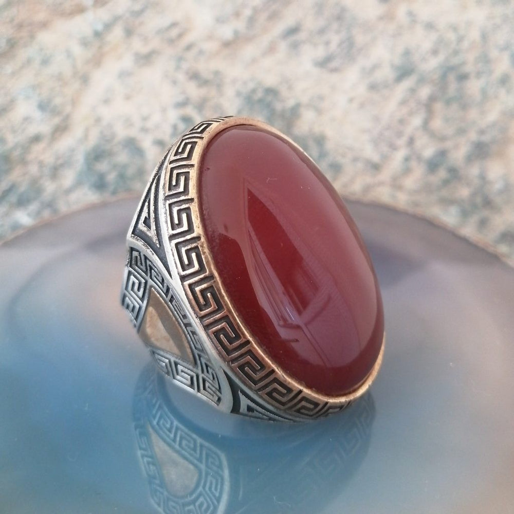 925er Sterlingsilber Achatstei Herrenring Handgefertigt Naturbernstein Damenring